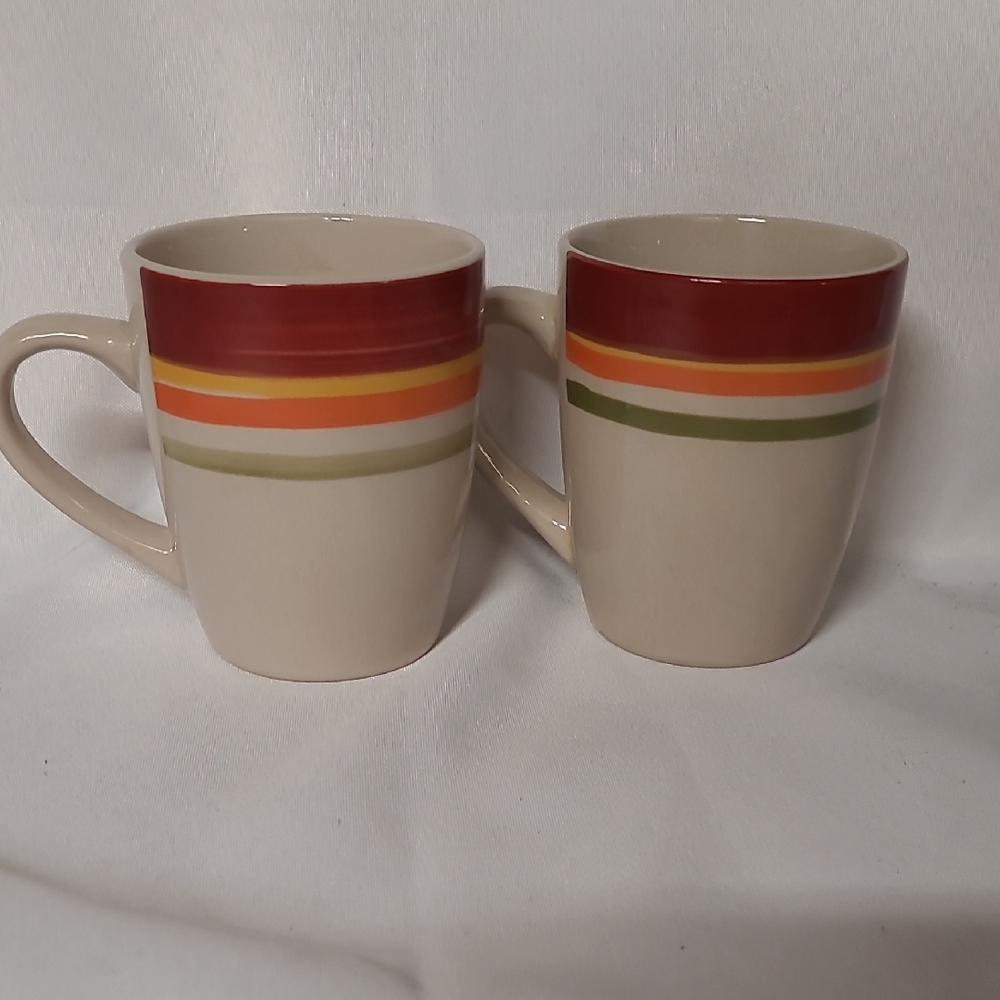 Royal Norfolf Striped Ceramic Mugs - Red, Orange, Green (103)